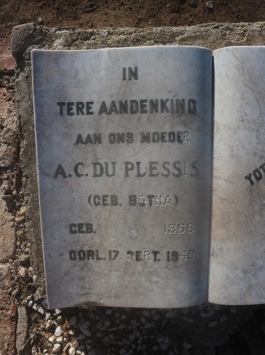 PLESSIS A.C., du nee BOTHA 1866-1940
