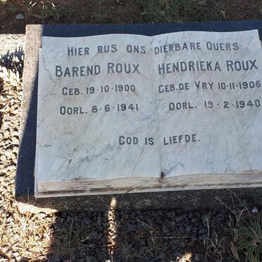 ROUX Barend 1900-1941 &amp; Hendrieka DE VRY 1906-1940