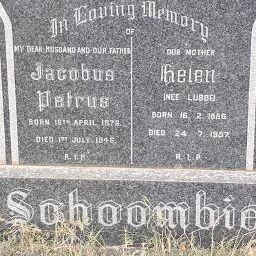 SCHOOMBIE Jacobus Petrus 1878-1946 &amp; Helen LUBBE 1886-1957
