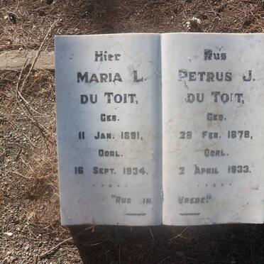 TOIT Petrus J., du 1878-1933 &amp; Maria L. 1891-1934