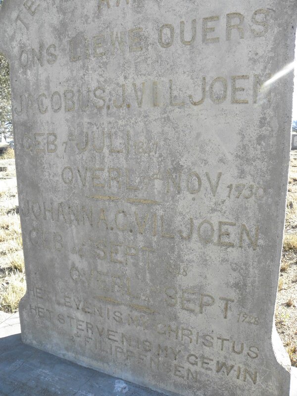 VILJOEN Jacobus J. 1847-1930 &amp; Johanna C. 1848-1928