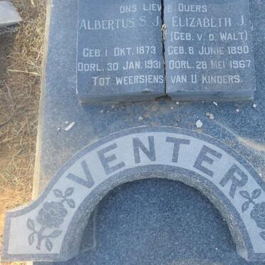VENTER Albertus S.J. 1873-1931 &amp; Elizabeth J. V.D. WALT 1890-1967