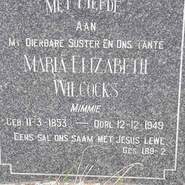 WILCOCKS Maria Elizabeth 1853-1949