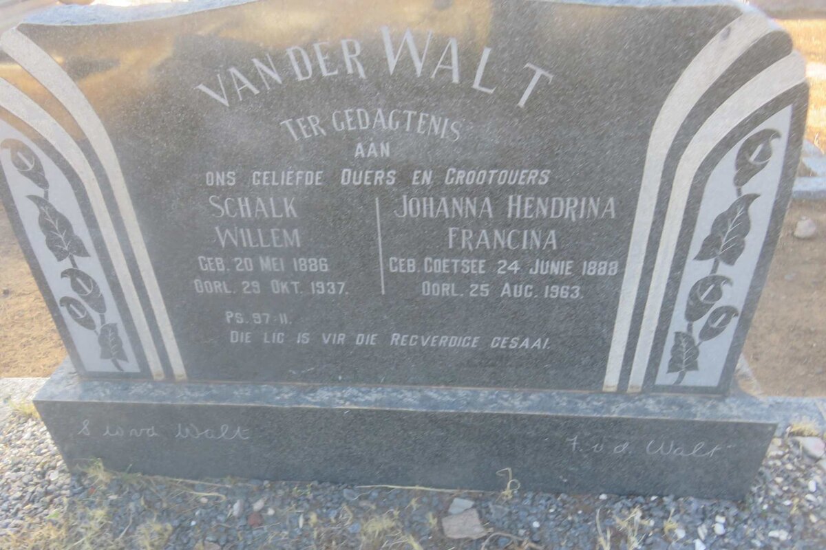 WALT Schalk Willem, van der 1886-1937 &amp; Johanna Hendrina Francina COETSEE 1888-1963