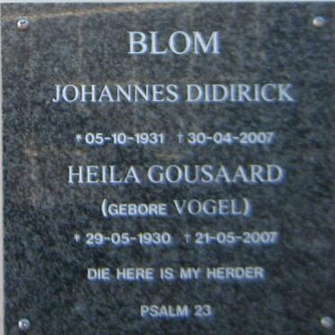 BLOM Johannes Didirick 1931-2007 &amp; Heila Gousaard VOGEL 1930-2007