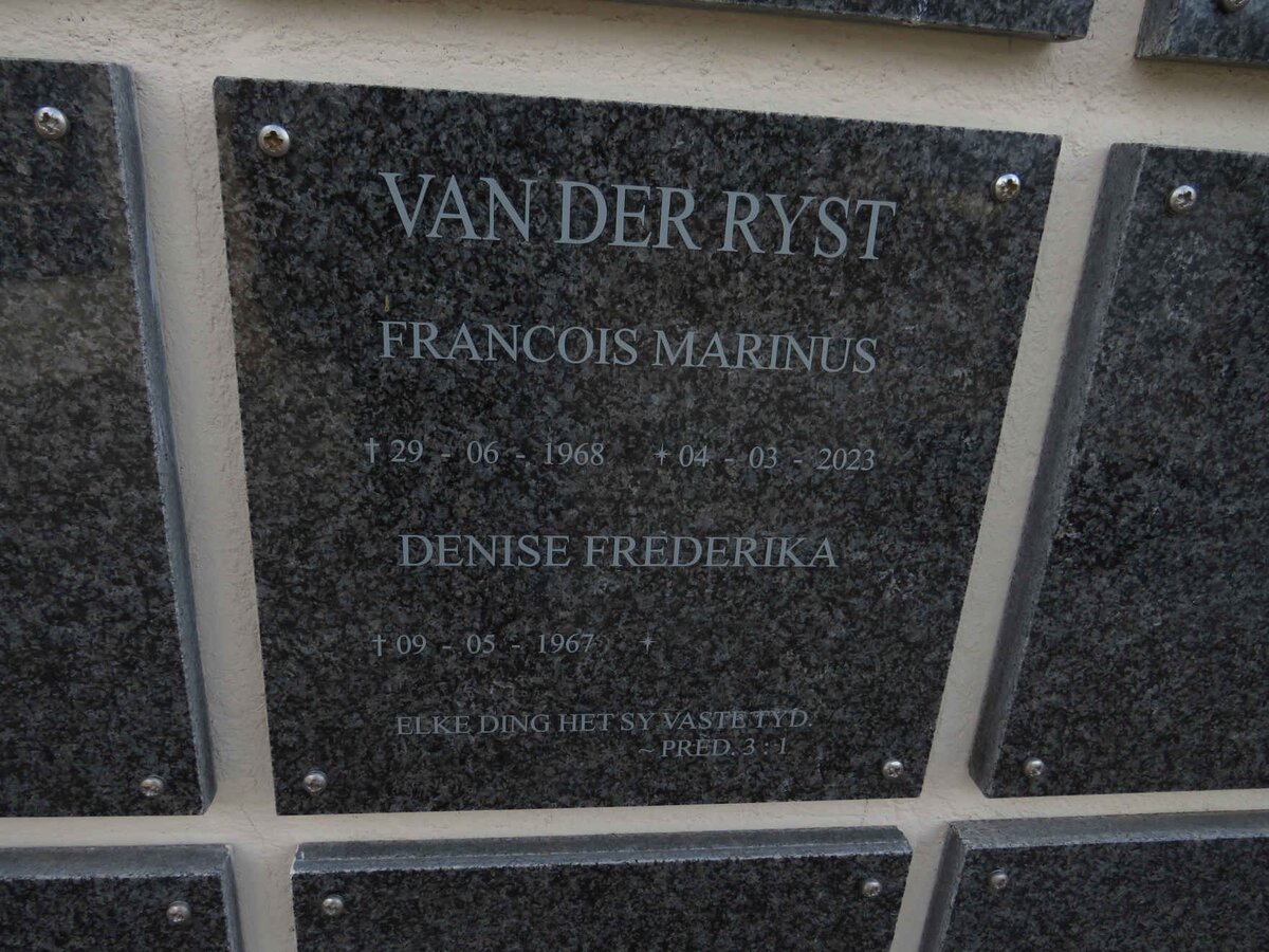 RYST Francois Marinus, van der 1968-2023 & Denise Frederika 1967-