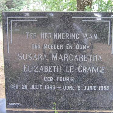 GRANGE Susara Margaretha Elizabeth, le nee FOURIE 1869-1958