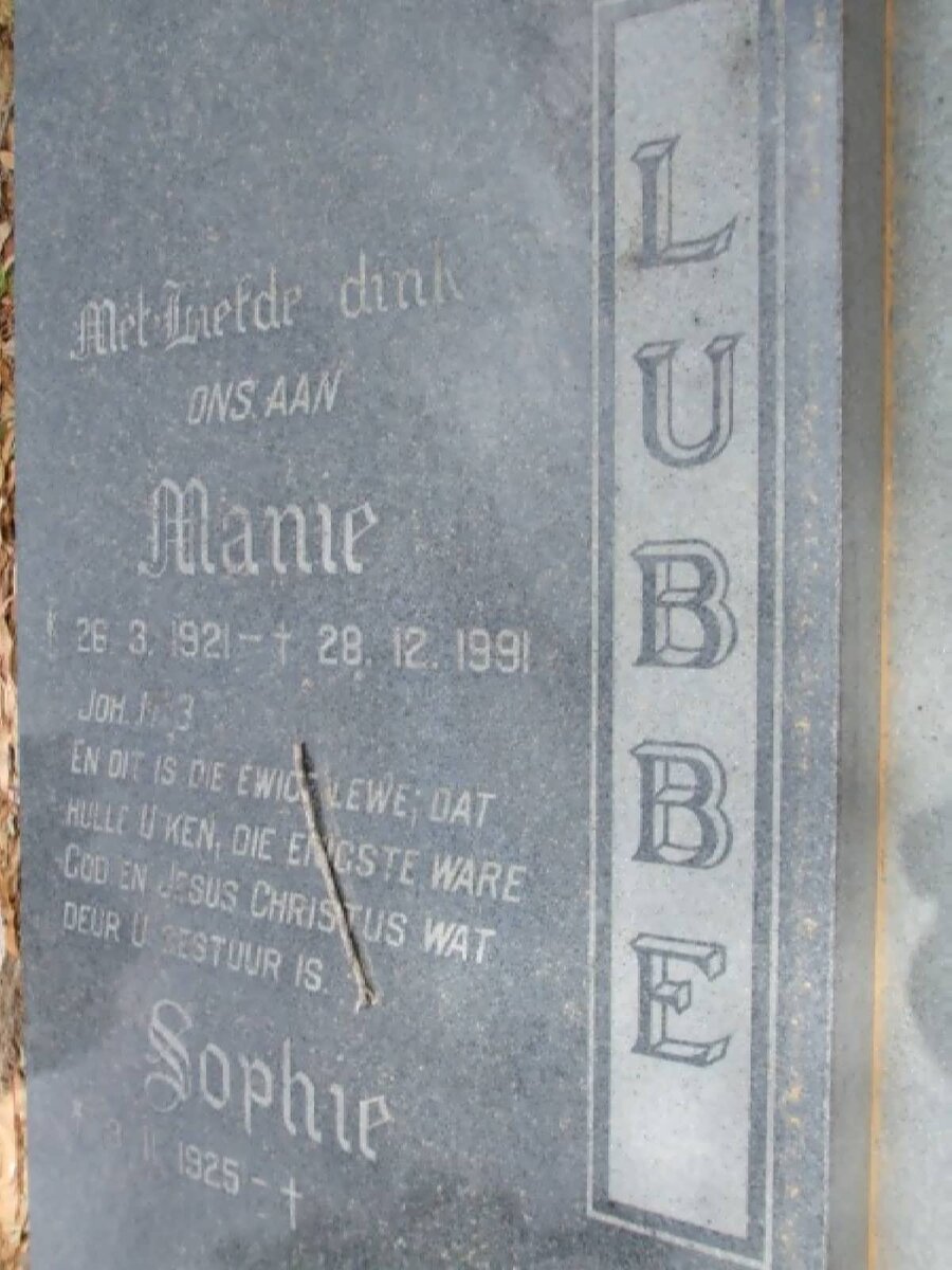 LUBBE Manie 1921-1991 &amp; Sophie 1925-