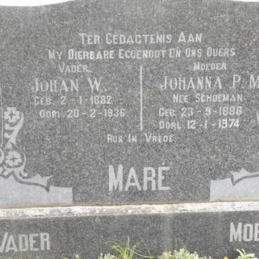 MARE Johan W. 1882-1936 &amp; Johanna P.M. SCHOEMAN 1888-1974