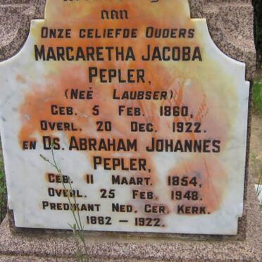PEPLER Abraham Johannes 1854-1948 &amp; Margaretha Jacoba LAUBSER 1860-1922
