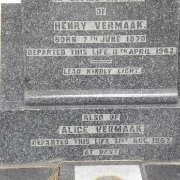 VERMAAK Henry 1870-1942 &amp; Alice -1967