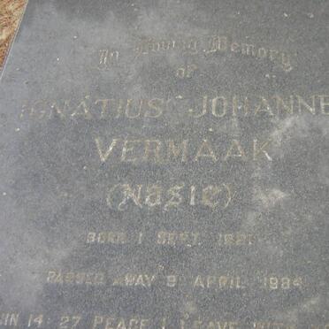 VERMAAK Ignatius Johannes 1881-1984