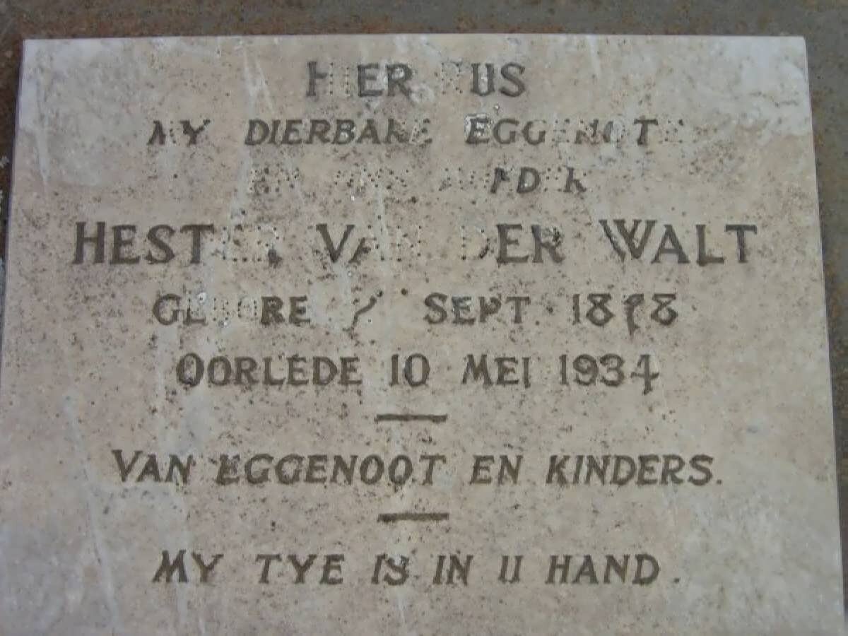 WALT Hester, van der 1888?-1934