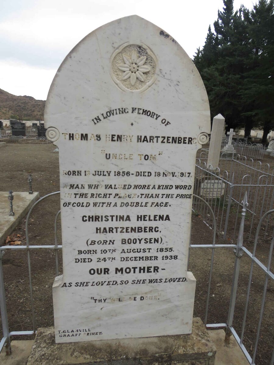 HARTZENBERG Thomas Henry 1856-1917 &amp; Christina Helena BOOYSEN 1855-1938