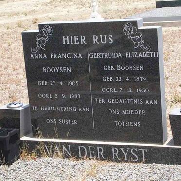 RYST Anna Francina Booysen, van der 1905-1983 :: VAN DER RYST Gertruida Elizabeth nee BOOYSEN 1879-1950