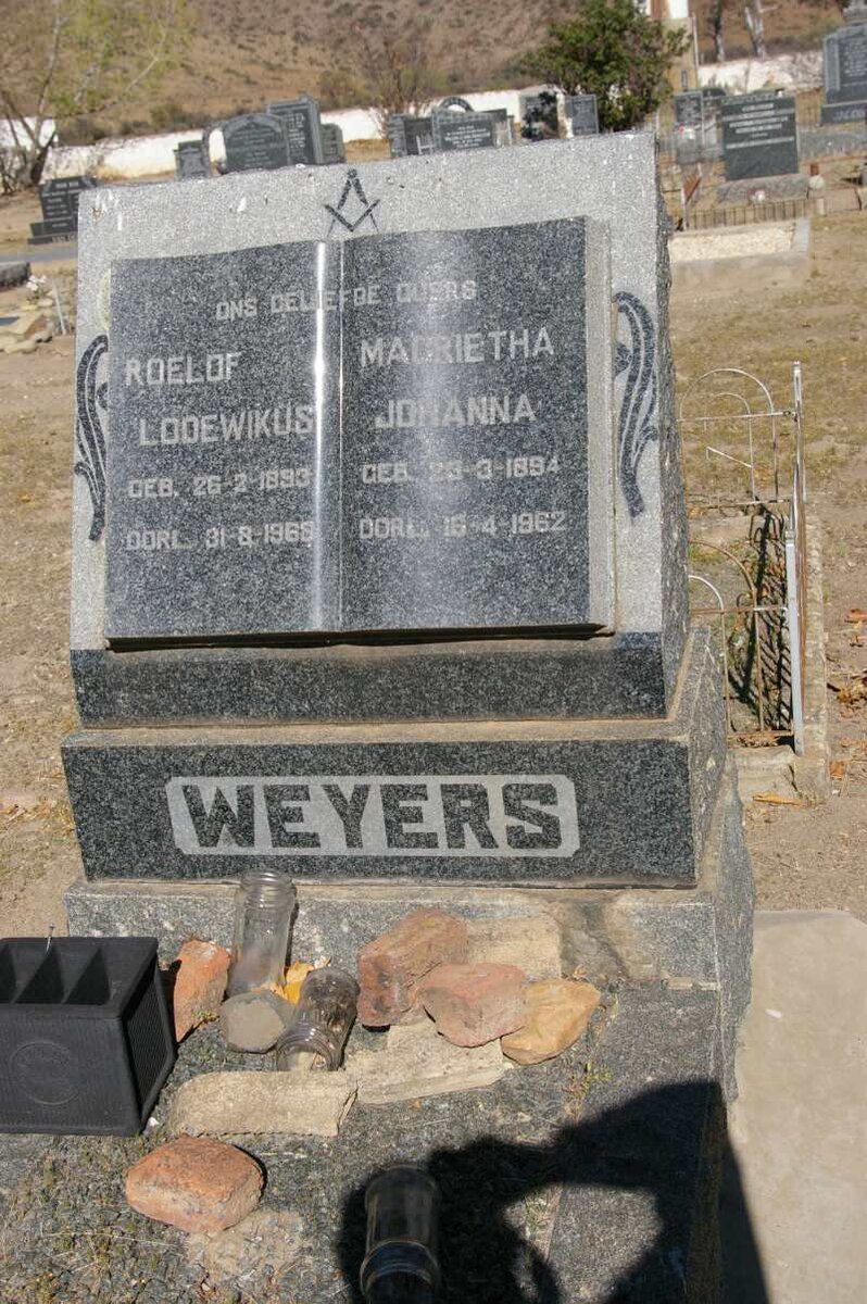 WEYERS Roelof Lodewikus 1893-1968 &amp; Magrietha Johanna 1894-1962