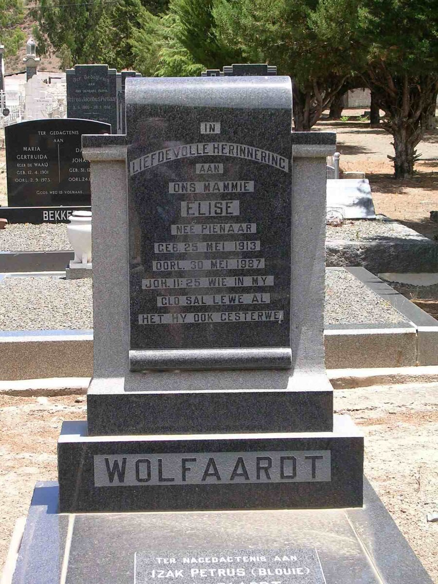 WOLFAARDT Elise nee PIENAAR 1913-1987 :: WOLFAARDT Izak Petrus 1943-1997