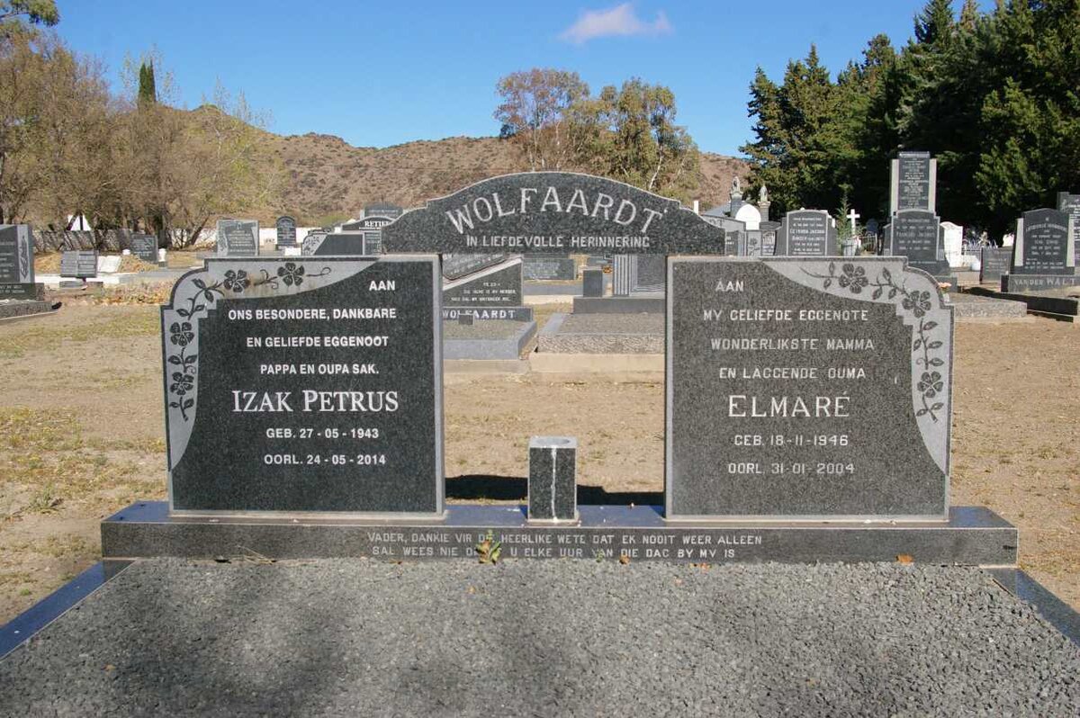 WOLFAARDT Izak Petrus 1943-2014 &amp; Elmarie 1946-2004