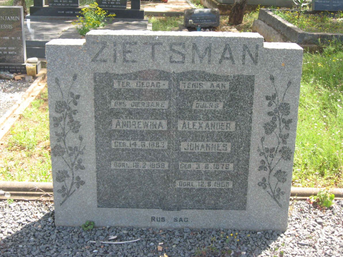 ZIETSMAN Alexander Johannes 1875-1958 &amp; Andrewina 1885-1959