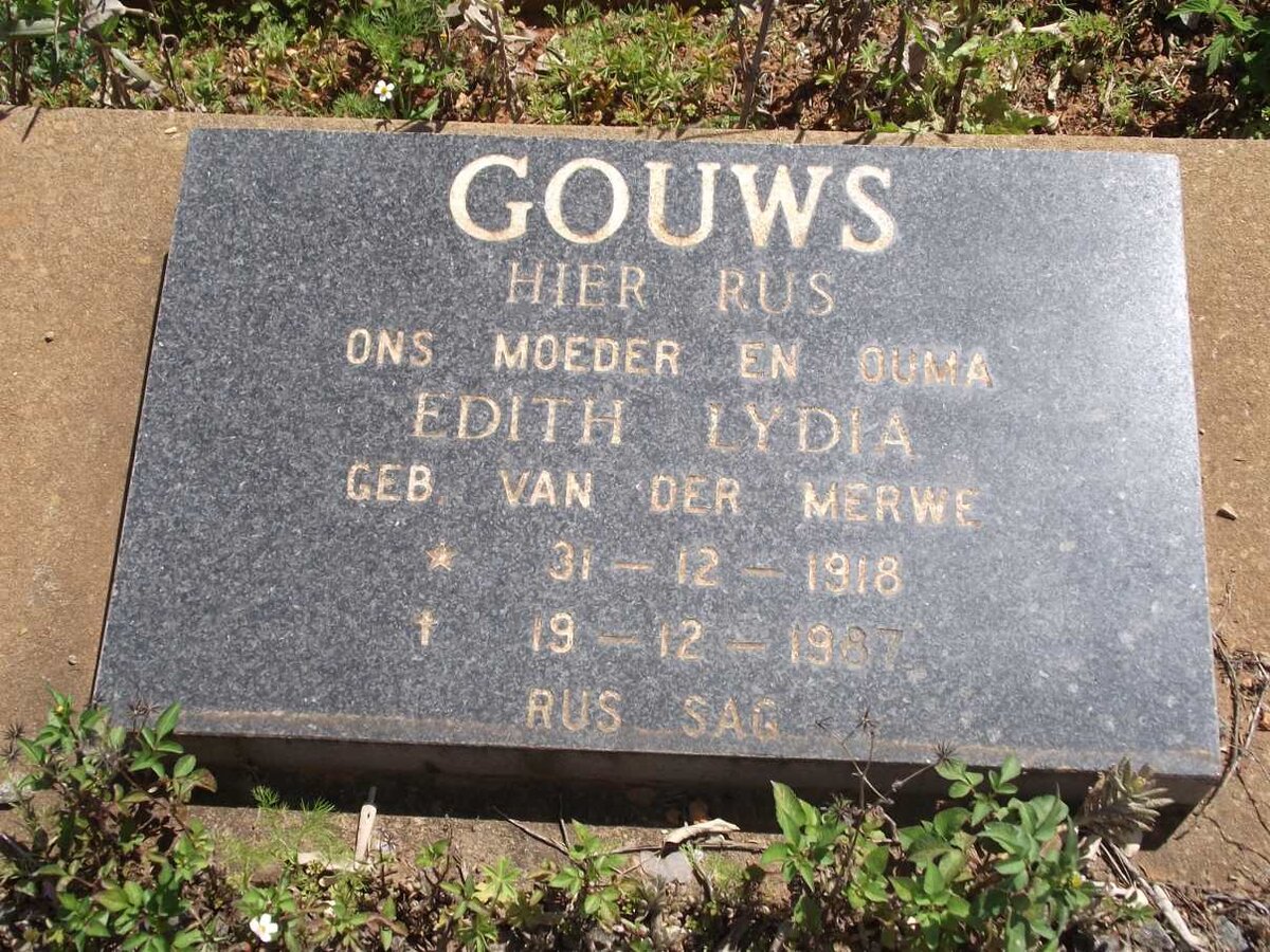 GOUWS Edith Lydia VAN DER MERWE 1918-1987