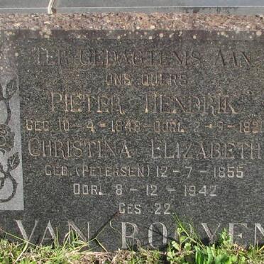 ROOYEN Pieter Hendrik, van 1848-1921 &amp; Christina Elizabeth PETERSEN 1855-1942