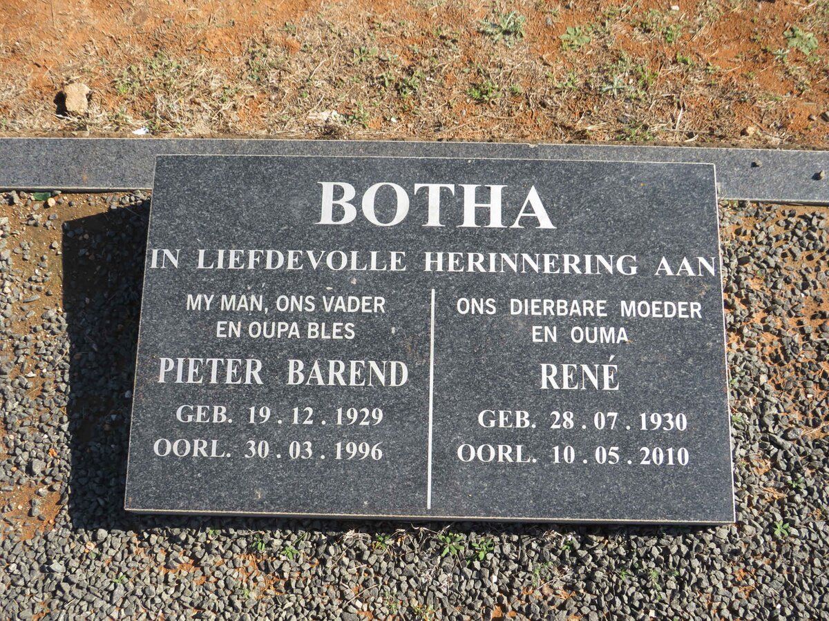 BOTHA Pieter Barend 1929-1996 &amp; Rene 1930-2010