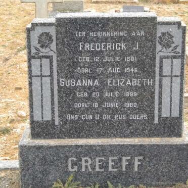 GREEFF Frederick J. 1891-1948 &amp; Susanna Elizabeth 1899-1980