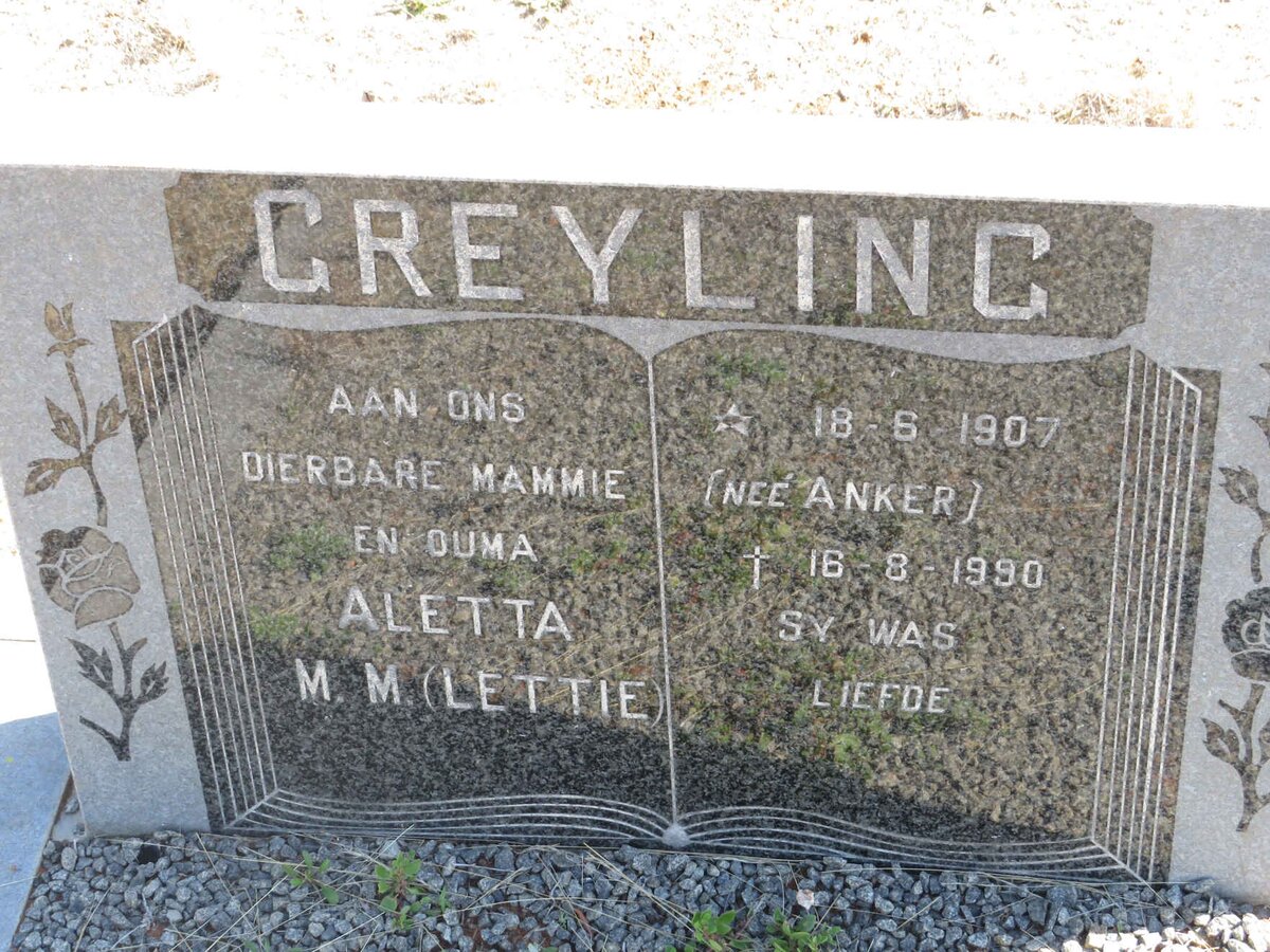 GREYLING Paul Frederick 1890-1976 &amp; Aletta M.M. ANKER 1907-1990
