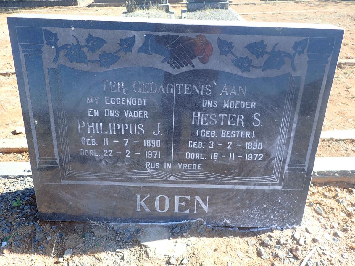 KOEN Philippus J. 1890-1971 &amp; Hester S. BESTER 1890-1972