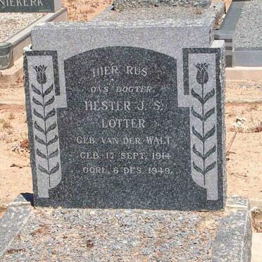 LÖTTER Hester J.S. geb. VAN DER WALT 1914-1949