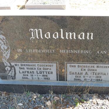 MOOLMAN Lafras Lotter 1916-1983 &amp; Sarah A. 1918-1992