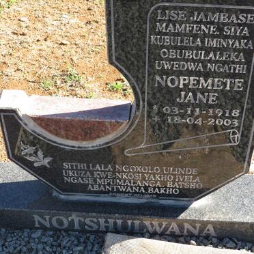 NOTSHULWANA Nopomete Jane 1918-2003