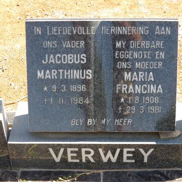 VERWEY Jacobus Marthinus 1896-1984 &amp; Maria Francina 1908-1981