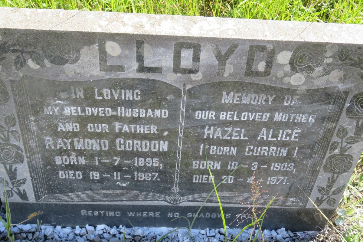 LLOYD Raymond Gordon 1895-1967 &amp; Hazel Alice CURRIN 1903-1971