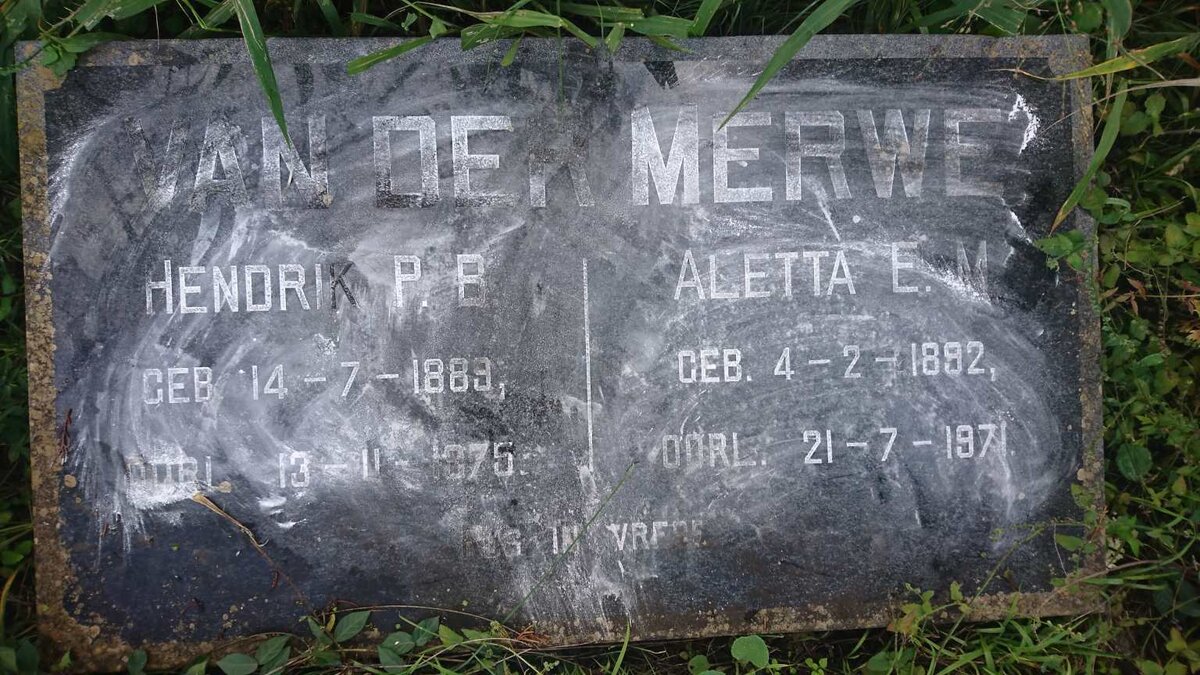 MERWE Hendrik P.B., van der 1889-1975 &amp; Aletta E.M. 1892-1971