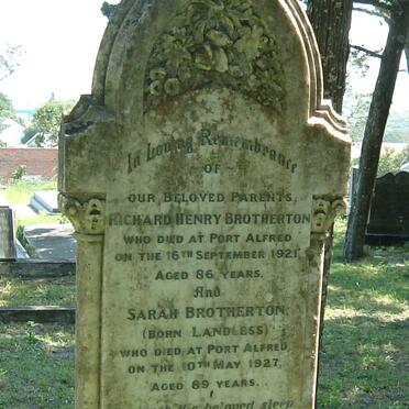 BROTHERTON Richard Henry -1921 &amp; Sarah LANDLESS -1927