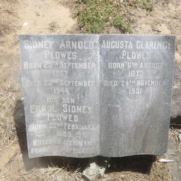 PLOWES Sidney Arnold 1867-1944 &amp; Augusta Clarence 1873-1951 :: PLOWES Errol Sidney 1898-1918
