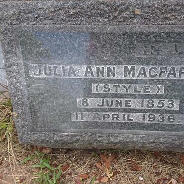 MACFARLANE George Murray 1854-1923 &amp; Julia Ann STYLE 1853-1936 