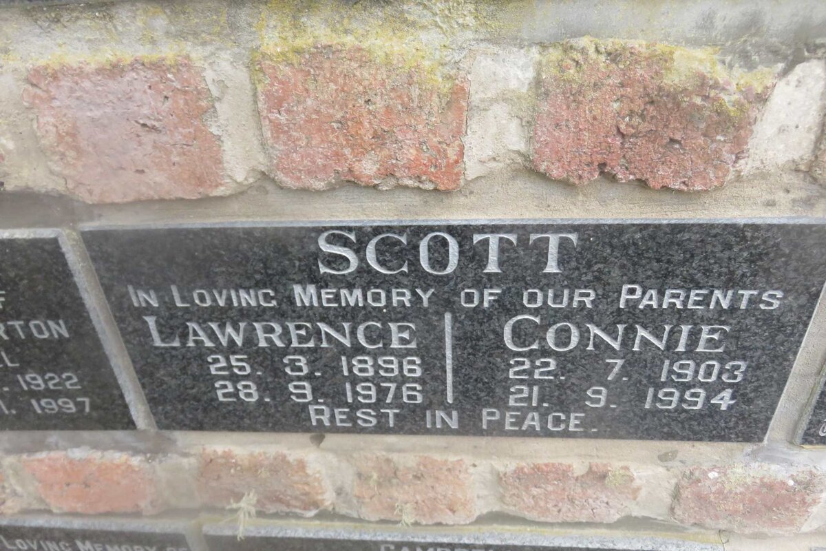 SCOTT Lawrence 1896-1976 &amp; Connie 1903-1994