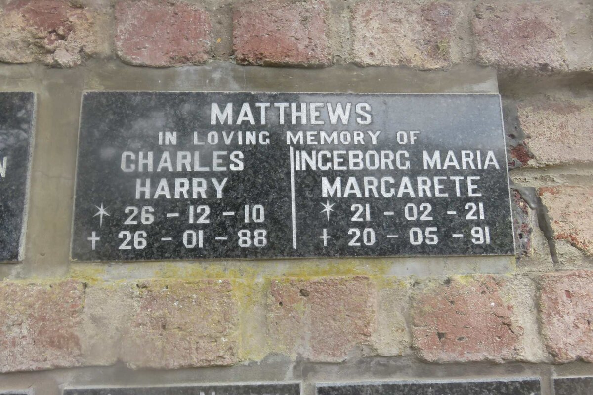 MATTHEWS Charles Harry 1910-1988 &amp; Ingeborg Maria Margarette 1921-1991