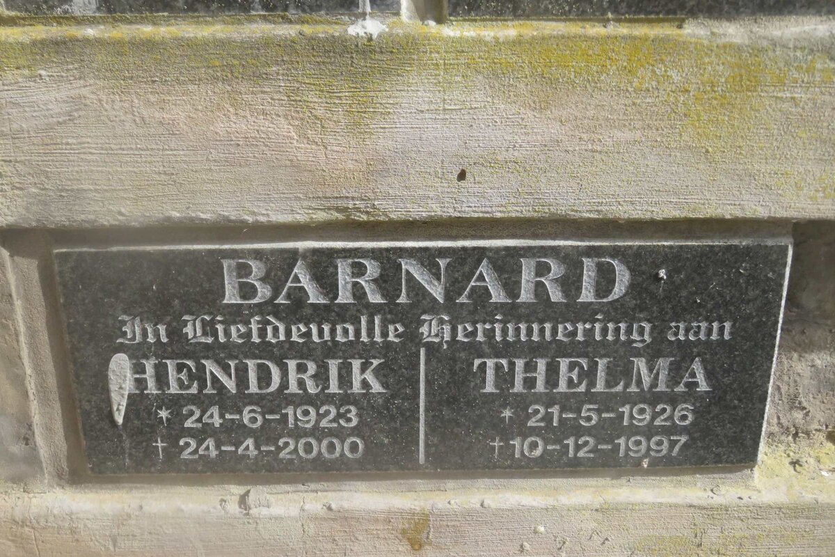 BARNARD Hendrik 1923-2000 &amp; Thelma 1926-1997