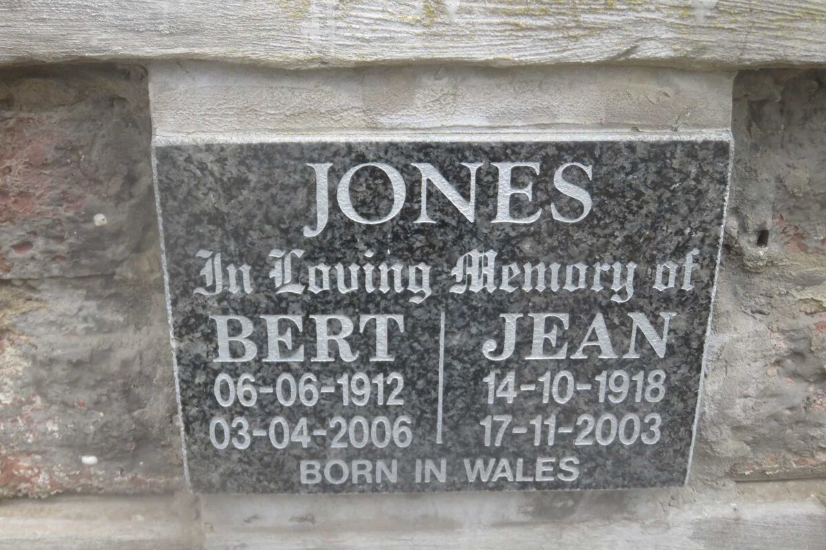 JONES Bert 1912-2006 &amp; Jean 1918-2003