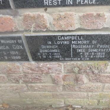 CAMPBELL Derrick Duncombe 1921-1995 &amp; Rosemary Prudence SOMERSET 1925-1994
