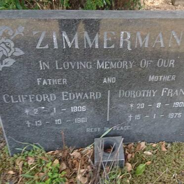 ZIMMERMAN Clifford Edward 1906-1961 &amp; Dorothy Francis 1901-1975