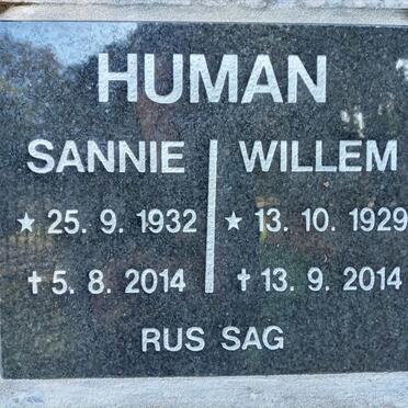 HUMAN Willem 1929-2014 &amp; Sannie 1932-2014