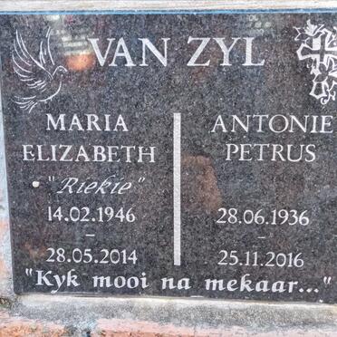 ZYL Antonie Petrus, van 1936-2016 &amp; Maria Elizabeth 1946-2014