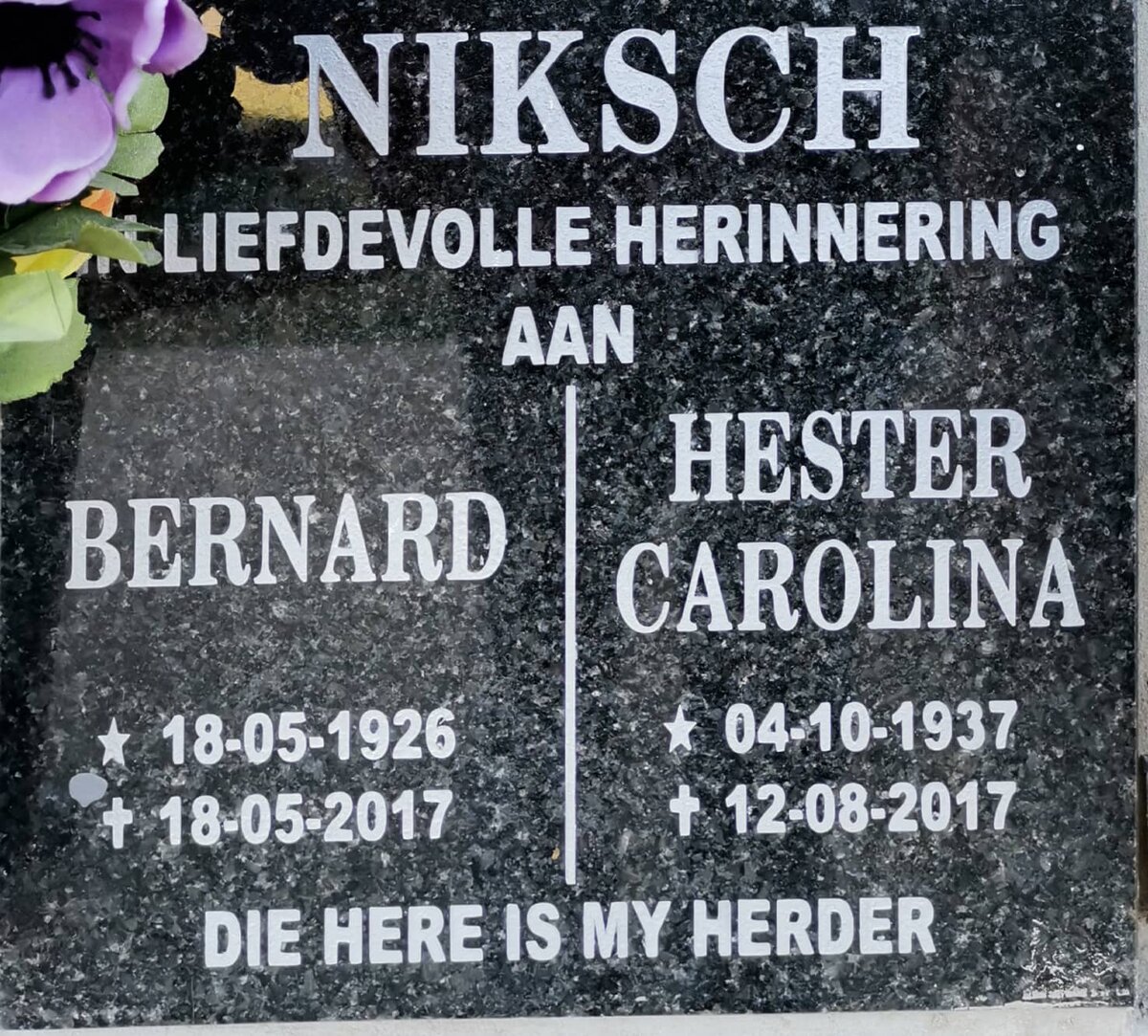 NIKSCH Bernard 1926-2017 &amp; Hester Carolina 1937-2017