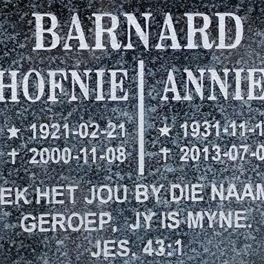 BARNARD Hofnie 1921-2000 &amp; Annie 1931-2013
