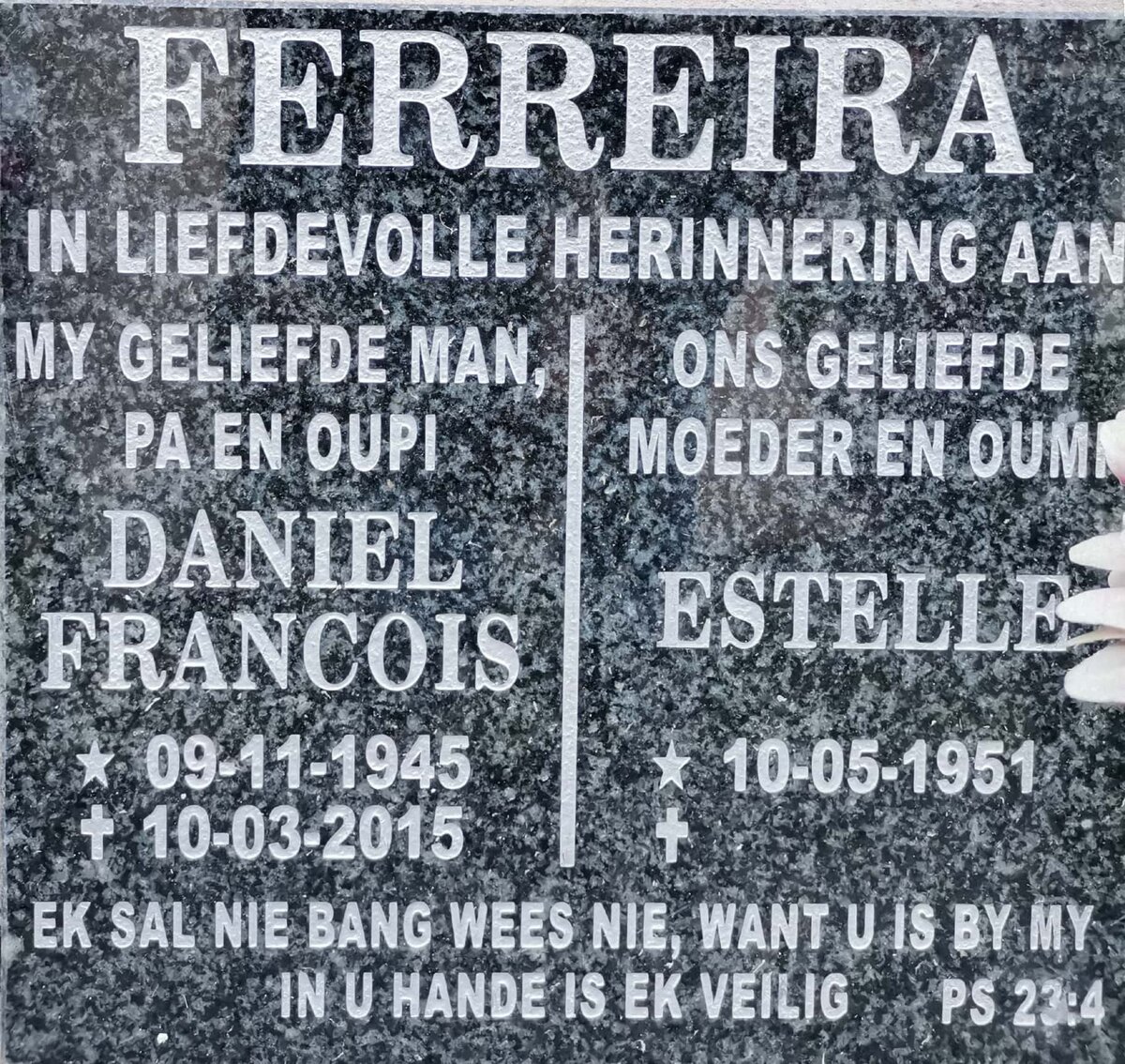 FERREIRA Daniel Francois 1945-2015 &amp; Estelle 1951-