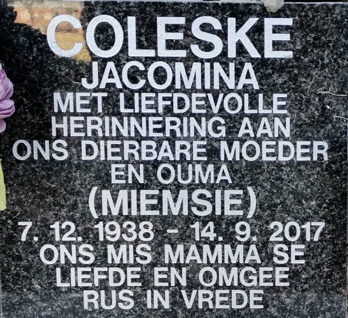 COLESKE Jacomina 1938-2017